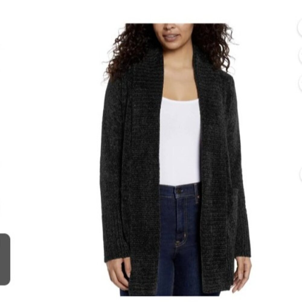 NEW Orvis Womens XS Open Front Cardigan Sweater Charcoal Black Ribbed H411
